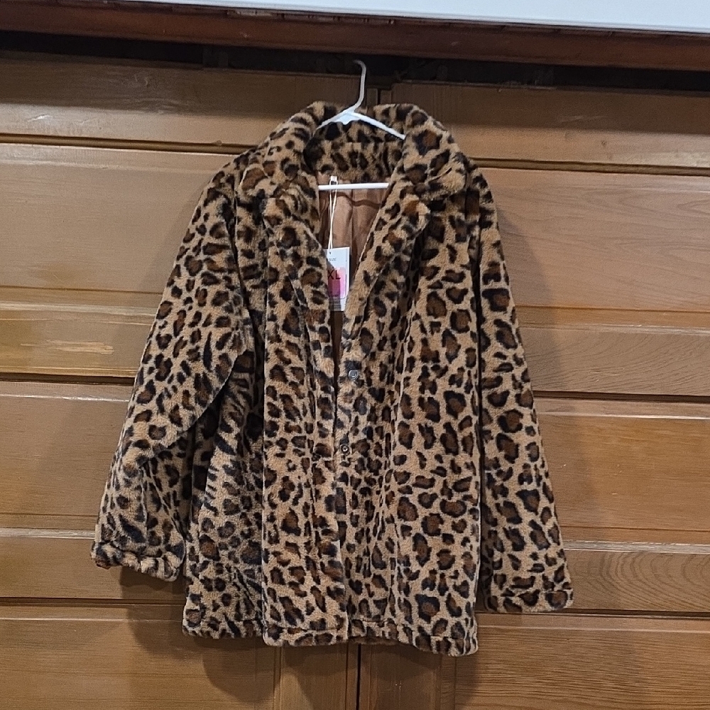Fashion Brand Company Leopard Print Faux Fur Peacoat - Brown & Black - Picture 8 of 10